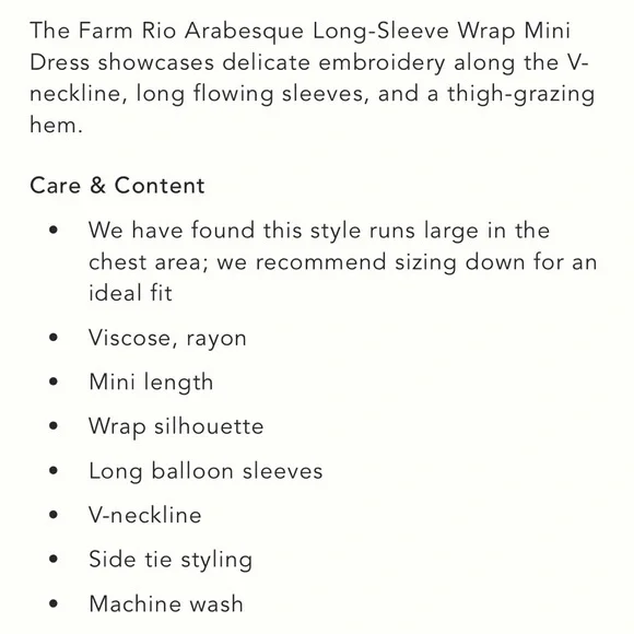 FARM RIO ANTHROPOLOGIE NWT Arabesque Long Sleeve Wrap Mini Dress XS Floral Print - Picture 12 of 12